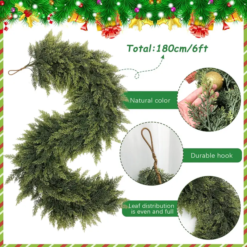 🎅🎄 Artificial Cedar Garland 🇨🇦Green Pine Garland for Table, Mantel, Wall – Perfect for Indoor & Outdoor Christmas Decorations