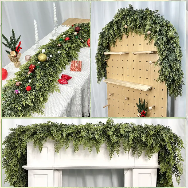 🎅🎄 Artificial Cedar Garland 🇨🇦Green Pine Garland for Table, Mantel, Wall – Perfect for Indoor & Outdoor Christmas Decorations